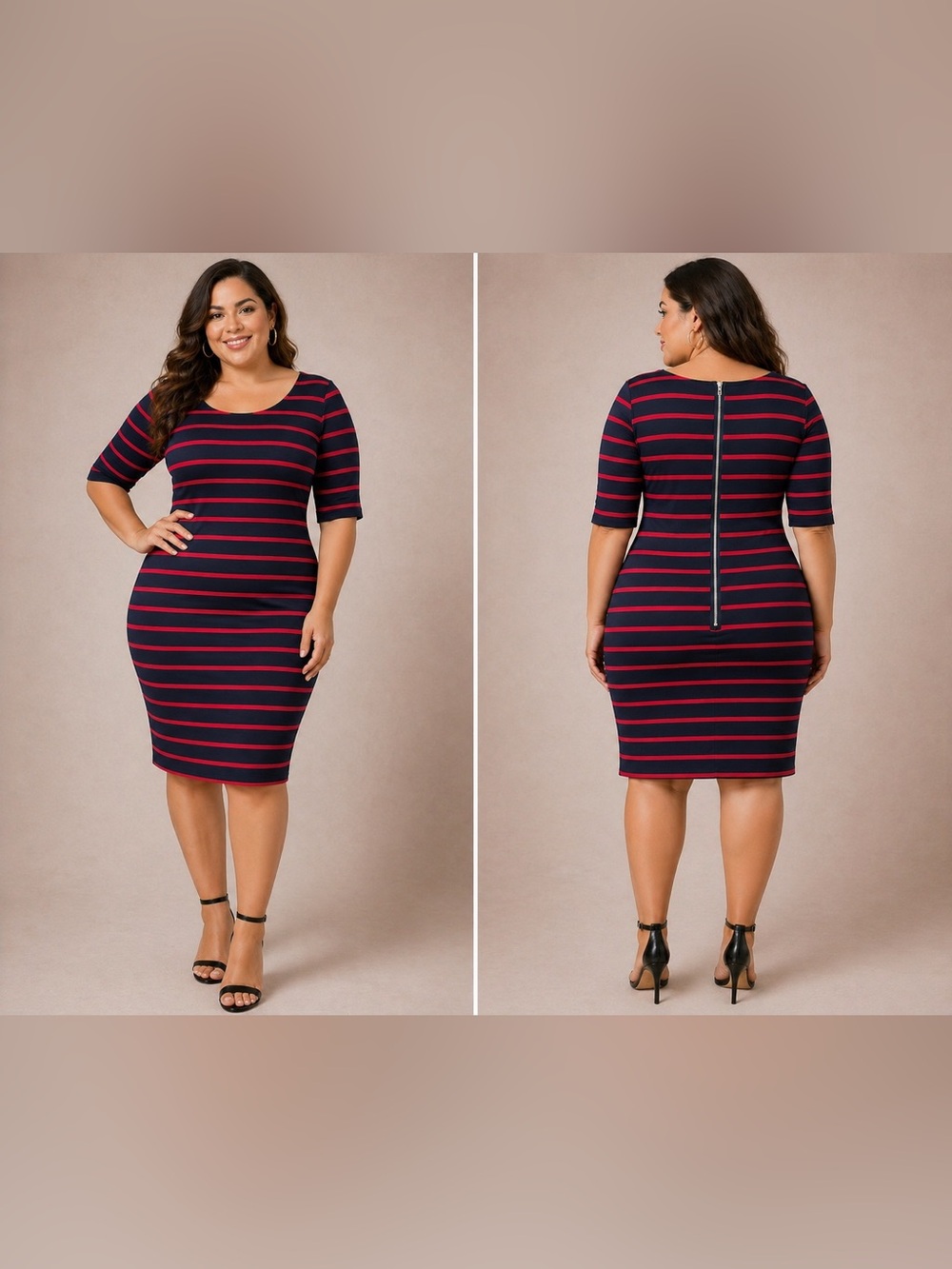 Banana Republic Navy and Red Striped Midi Sheath Dress